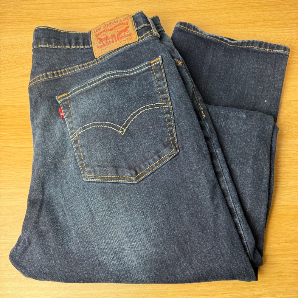 Levi's 541 Mens Dark Wash Athletic Fit Tapered Leg Jeans 36x34 (36x32) Distress